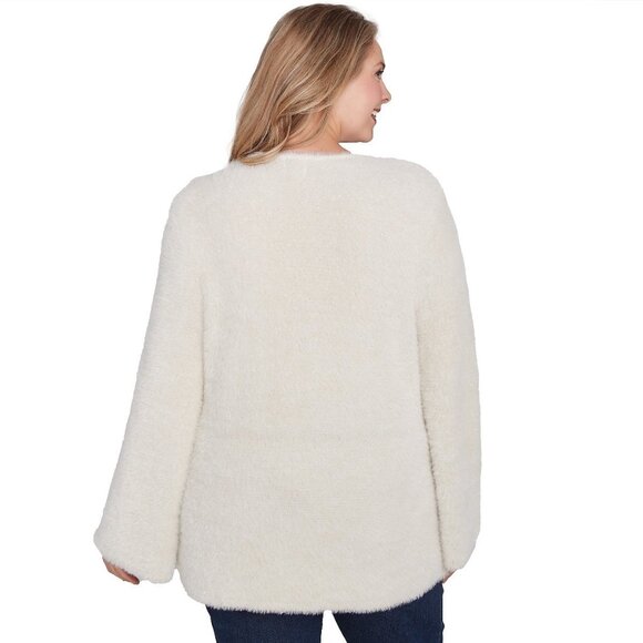 HEARTS OF PALM Plus Size 1X To Shine Eyelash V-Neck Sweater Ivory Gold MSRP $62 - Picture 2 of 5